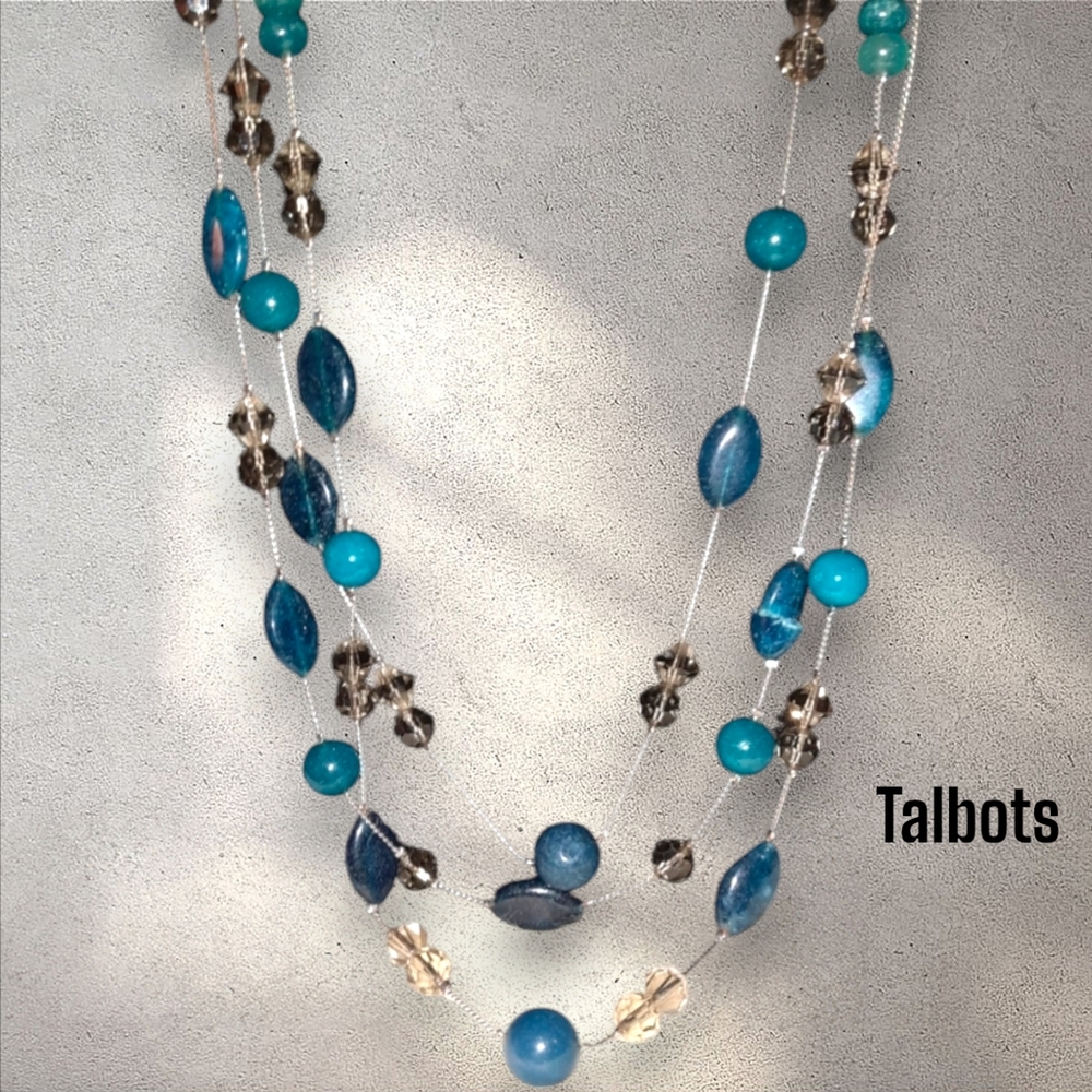 Talbots Three Layer Multistrand Illusion Blue Bea… - image 1